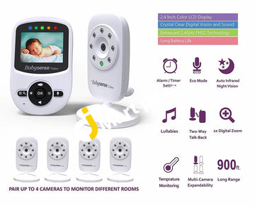 Babysense Video Baby Monitor With 2 Cameras 2.4 Lcd Infrared Night Vision 2-Way Talk Room
